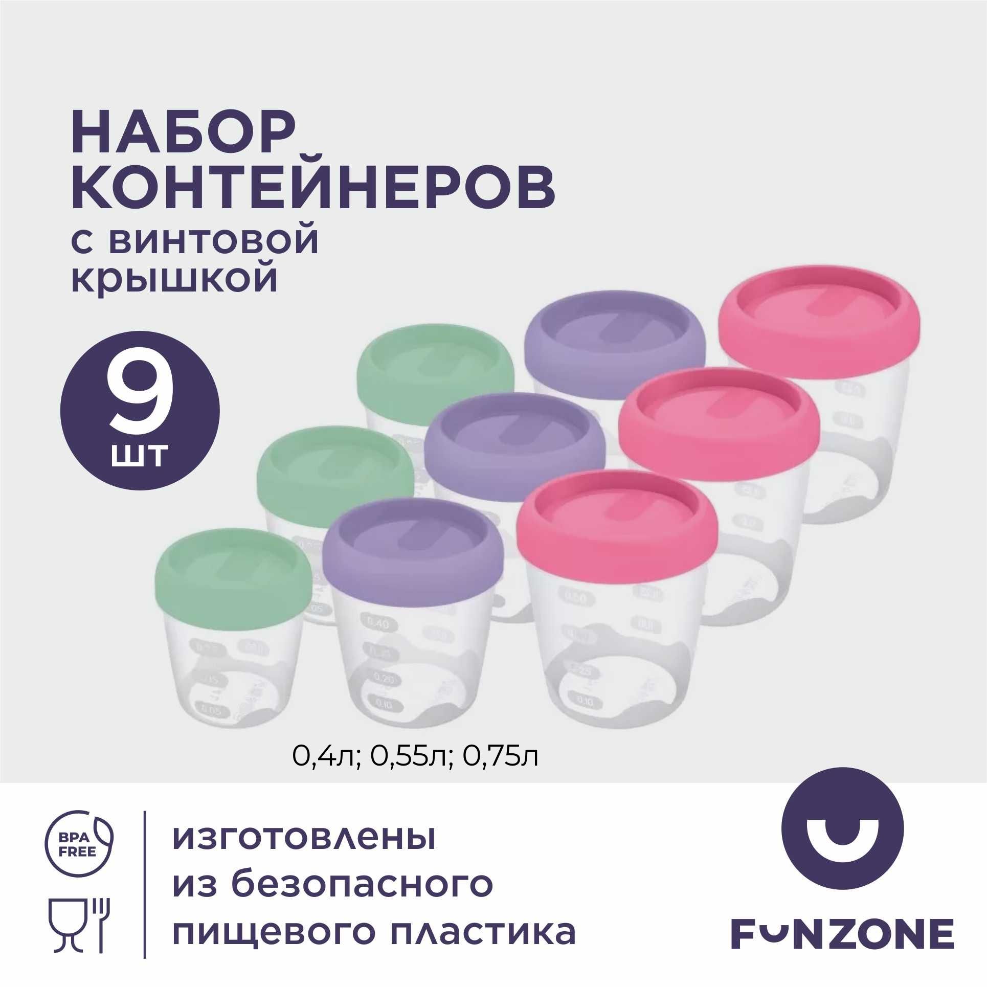 Набор контейнеров для продуктов с винтовой крышкой 9 шт (0,4л-3шт, 0,55-3шт, 0,75л-3шт)