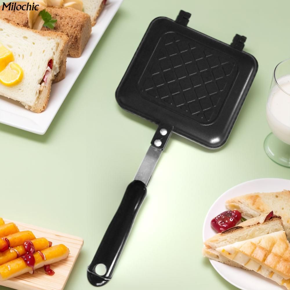 milochic Бутербродница Форма для выпечки сэндвичей с рисунком, плоское дно, с антипригарным покрытием, двусторонняя, равномерно нагревается, легко моется, черный