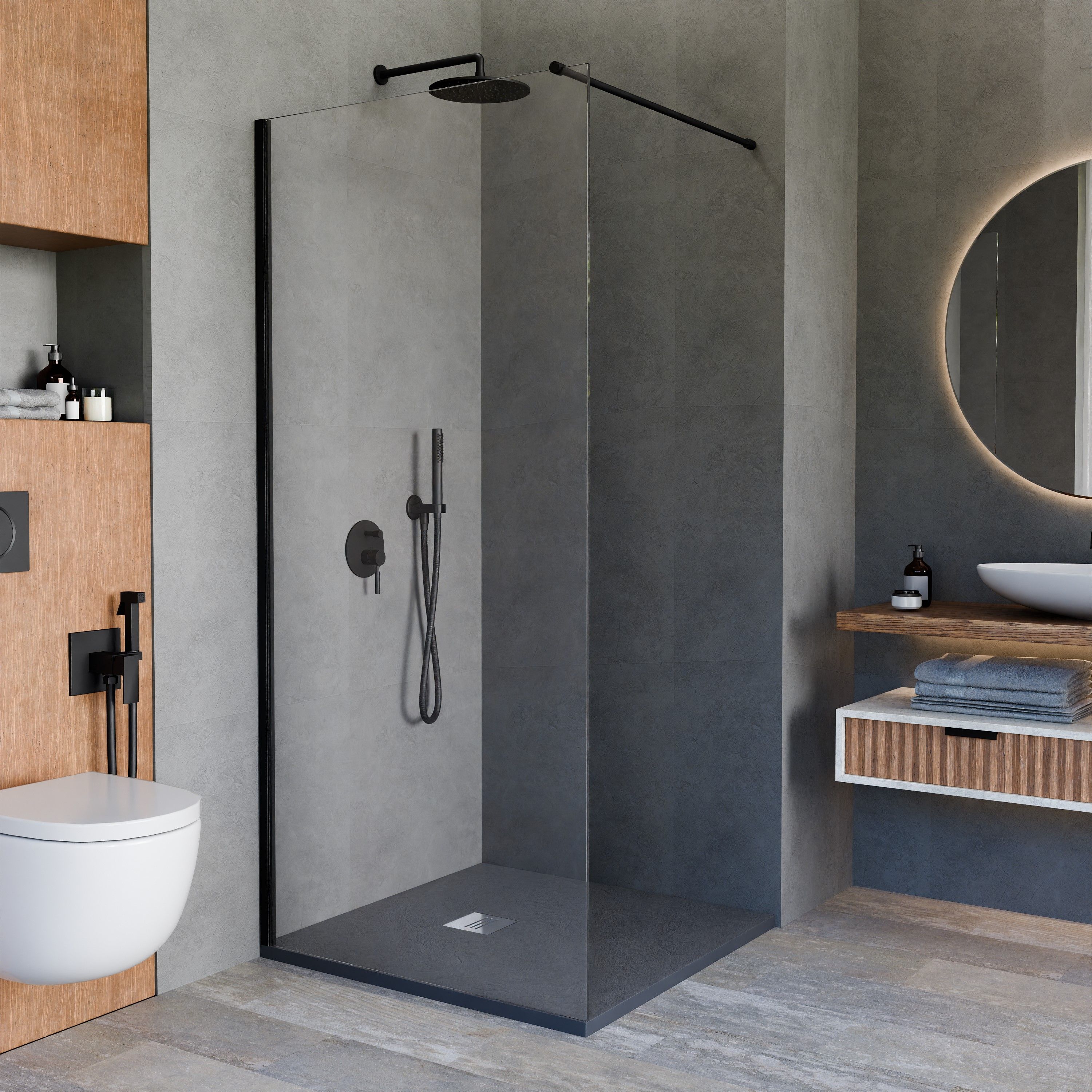 Душевая перегородка INRAIN MONT-010 / 90х195 / Черный