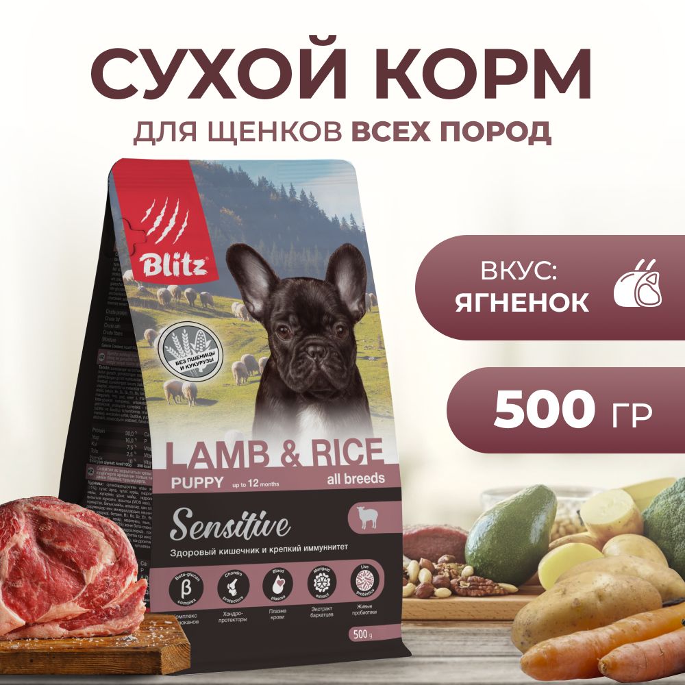 СухойкормдлященковвсехпородBlitzLAMB&RICE(ягненокирис)0,5кгноваяформула