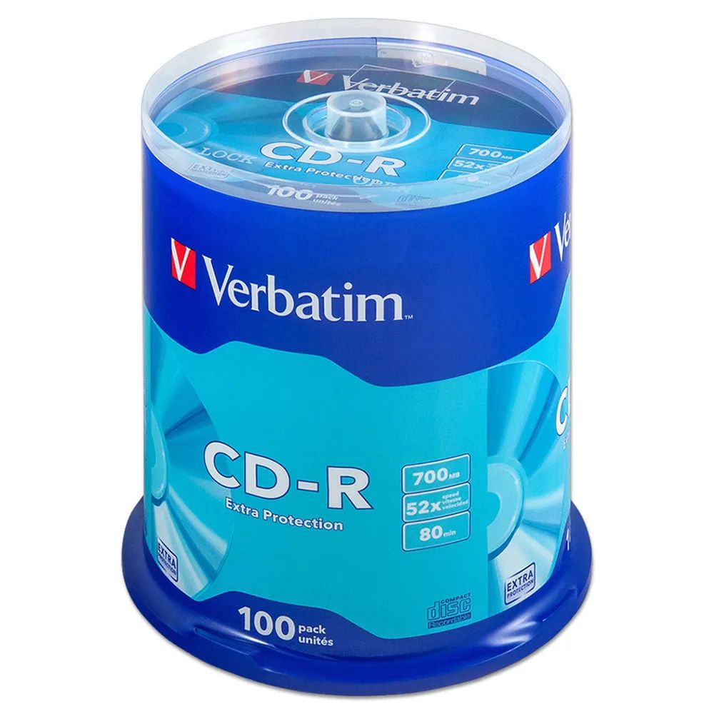 Диск CD-R Verbatim 700Mb 52x Cake Box (100шт) (43411) Extra Protection