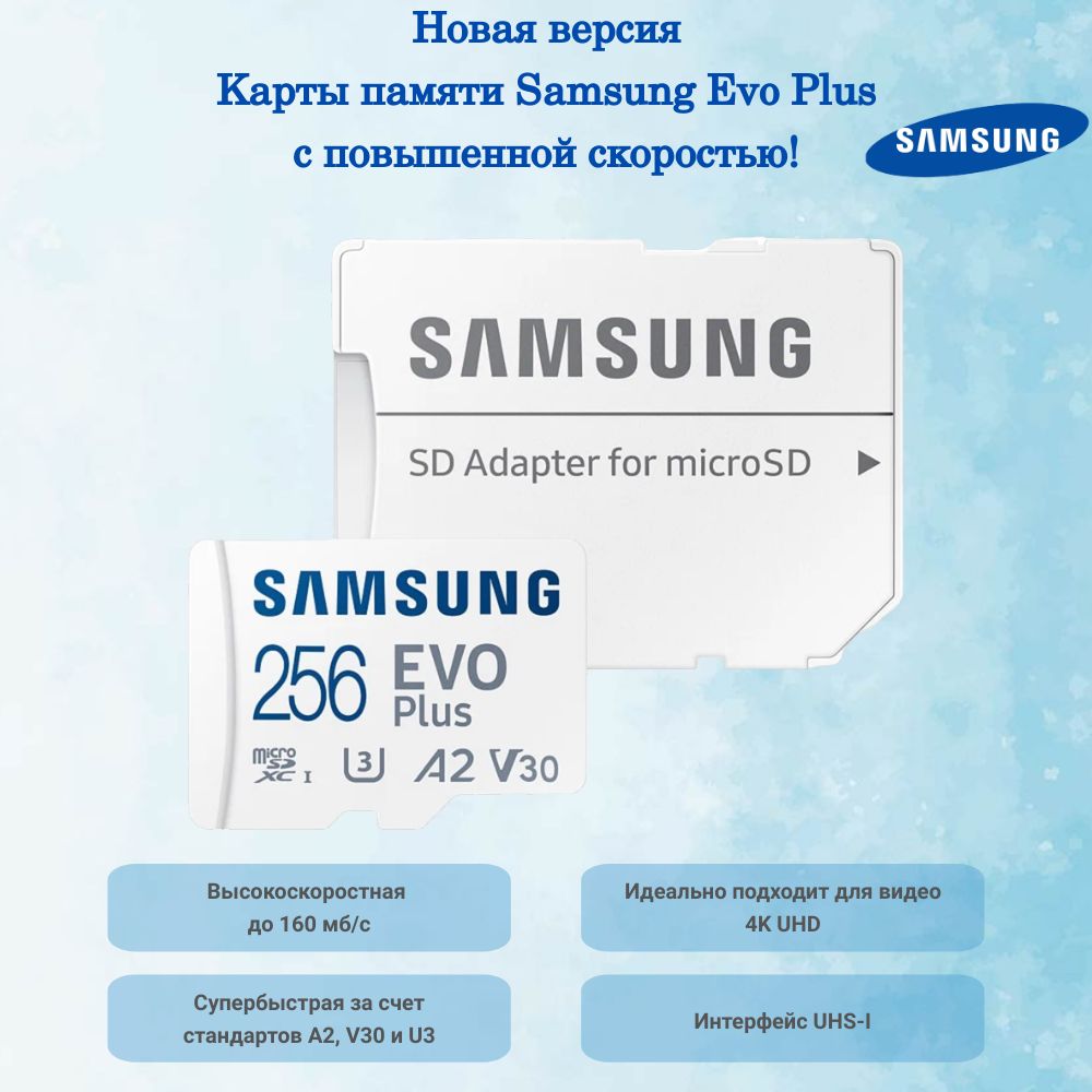 Карта памяти Micro SD Samsung EVO Plus 256 ГБ class 10