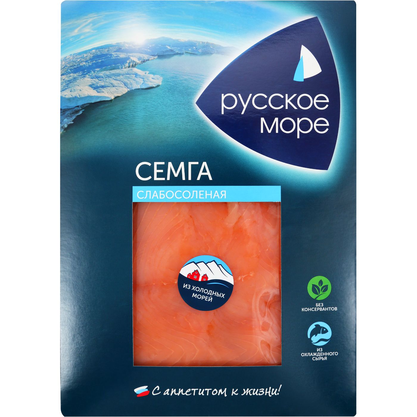 Семга РУССКОЕ МОРЕ филе-ломтики слабосоленая, 120г