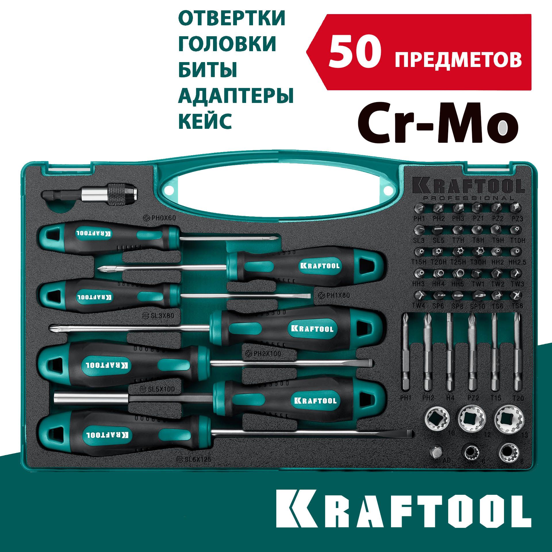 НаборотвертокинасадокKRAFTOOL50шт.вкейсе