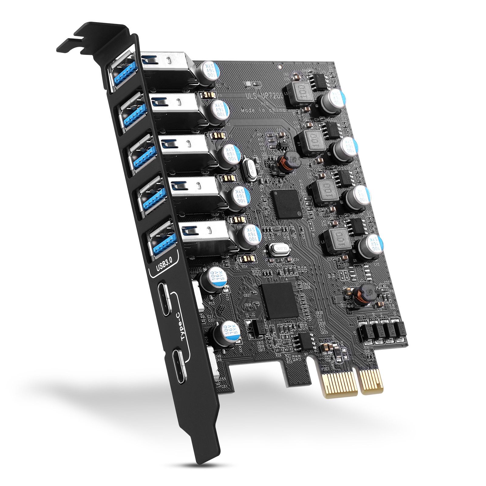 Плата расширения PCI-E 2.0 на 2x USB Type C + 5x USB 3.0 Type A GSMIN AC-06 до 5 Гбит/с (Черный)