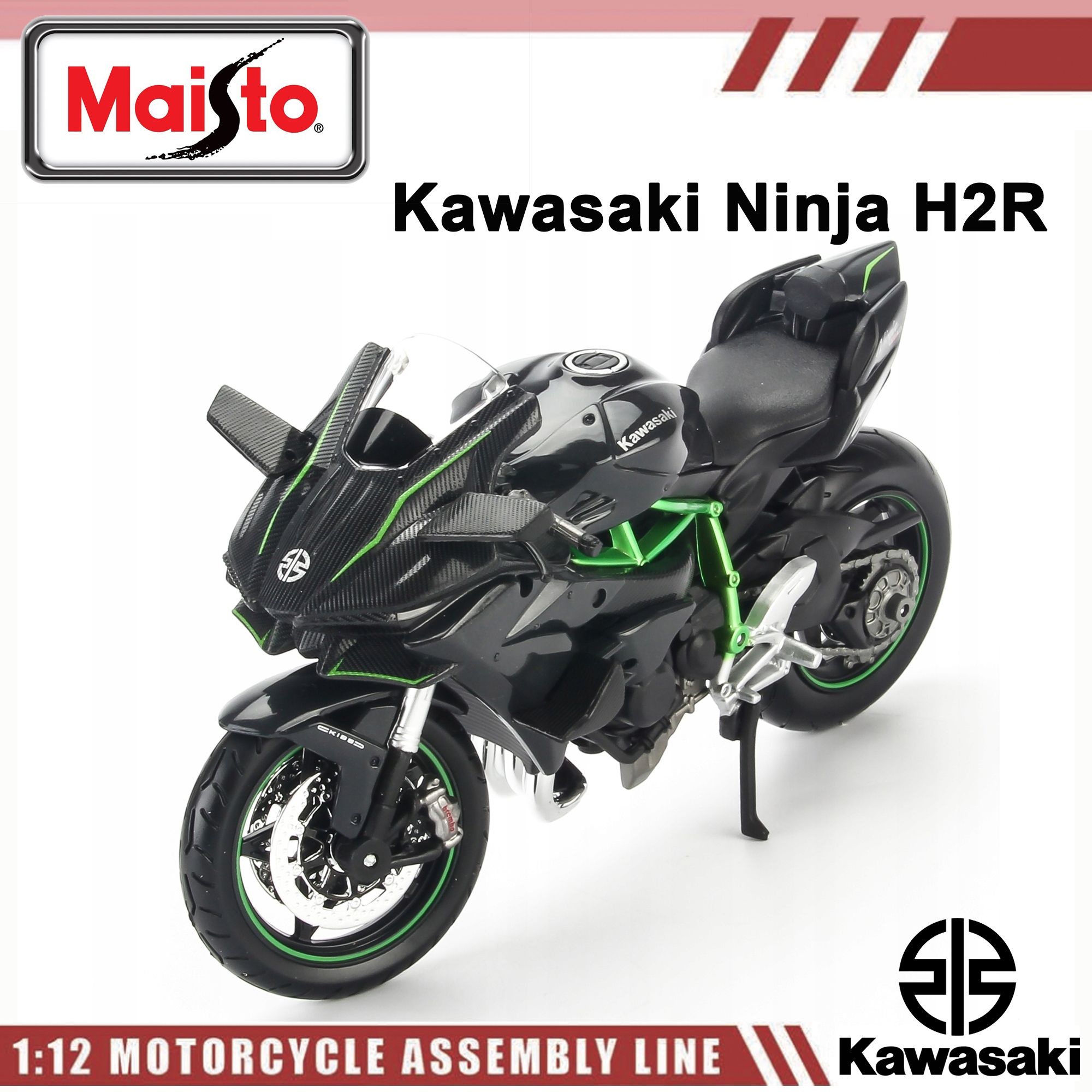 Сборная модель мотоцикла Maisto Kawasaki Ninja H2R, коллекционная модель Маисто Кавасаки 1:12, черный, 39198