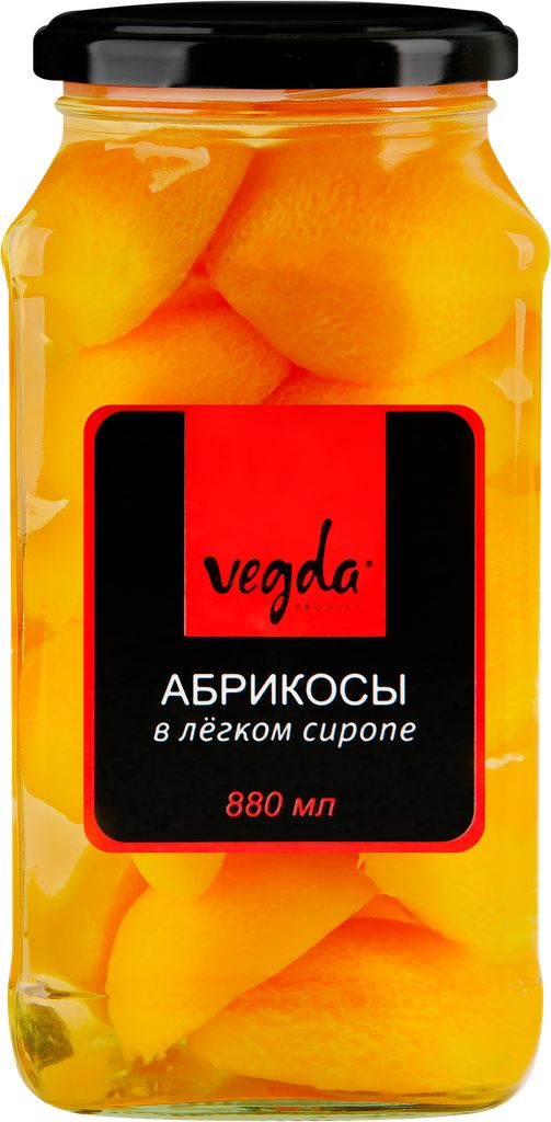 Абрикосы VEGDA в легком сиропе, 880мл