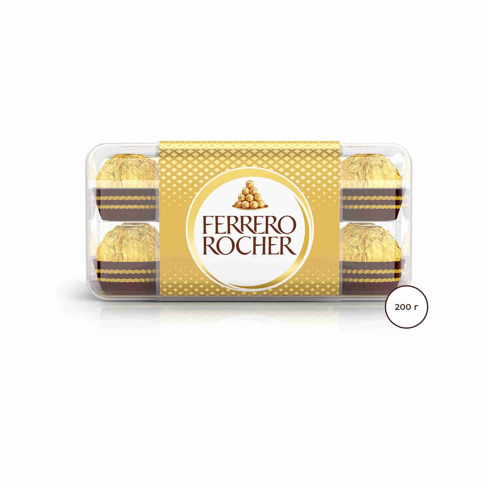 Конфеты шоколадные в коробке Ferrero Rocher, с начинкой из крема и лесного ореха, 200 г