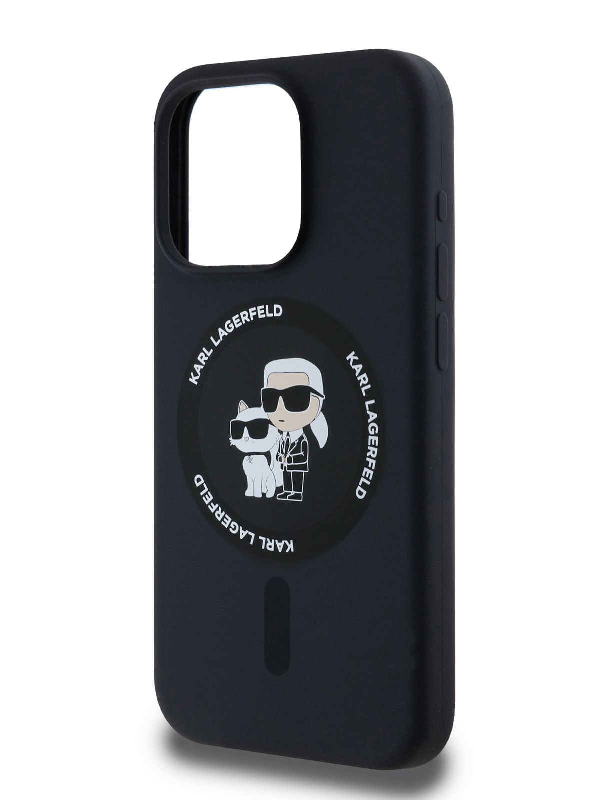 ЧехолKarlLagerfeldLiquidSiliconeMagSafeнаAppleiPhone15ProсиликоновыйсэффектомSoft-touchсфункциейМагсейф,спринтомNFTKarl&Choupettebody,черный