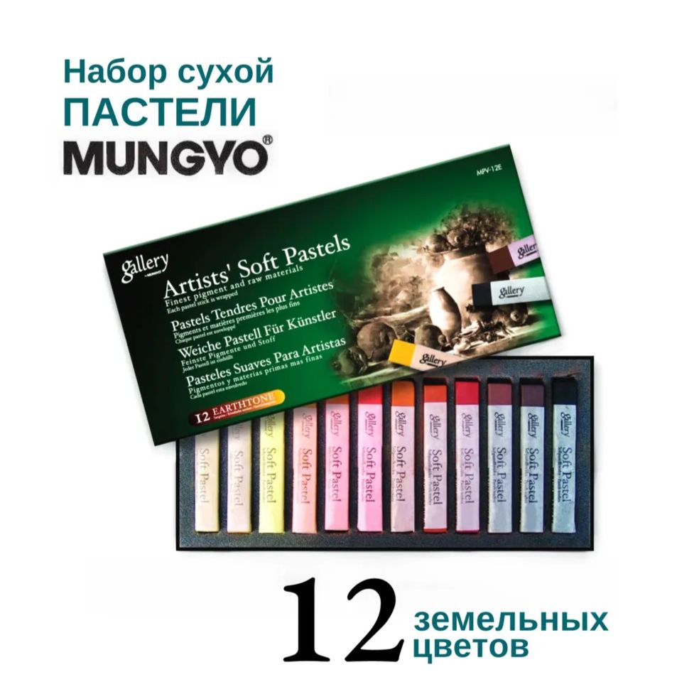 Набор сухой пастели Mungyo soft "Gallery', 12 шт., оттенки земли, в картонной коробке