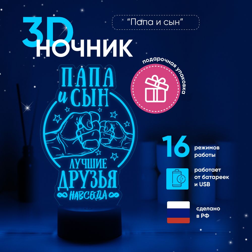 Ночник3DЛАМПАНОЧИ,светильник3Д,ПапаиСын-лучшиедрузья