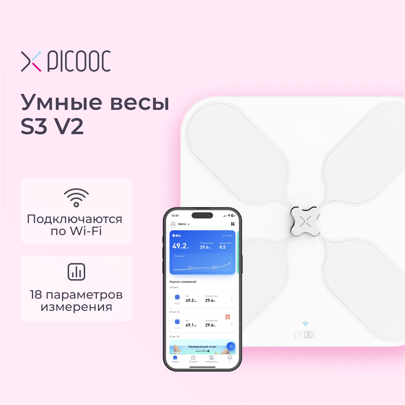 Picooc Умные напольные электронные весы S3 V2 c Wi-Fi Bluetooth