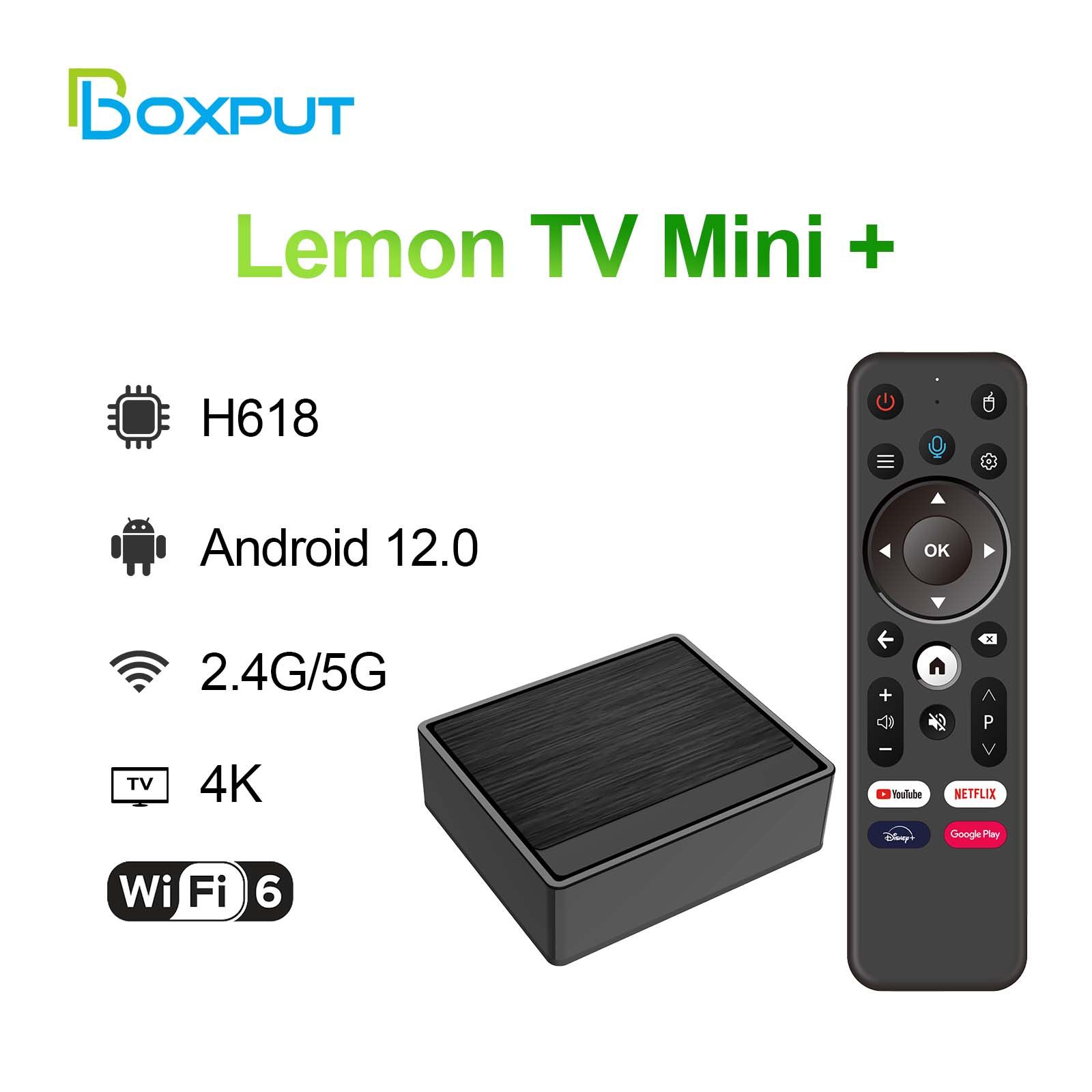 СобственныйвидеоплеерLemonTVMini+Android12четырехъядерныйAllwinnerH6184K2.4/5gГГцWifi6BT5.4удаленныймедиаплеер100мТВ-приставка2ГБ/16ГБ