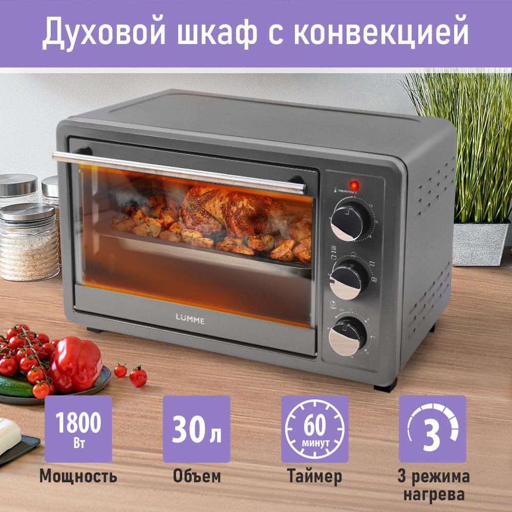 ДуховкаэлектрическаянастольнаяLUMMELU-EO1715B30л,духовойшкафсконвекцией,4режимаработы,ТАЙМЕР,1800Вт,серебряныйсапфир