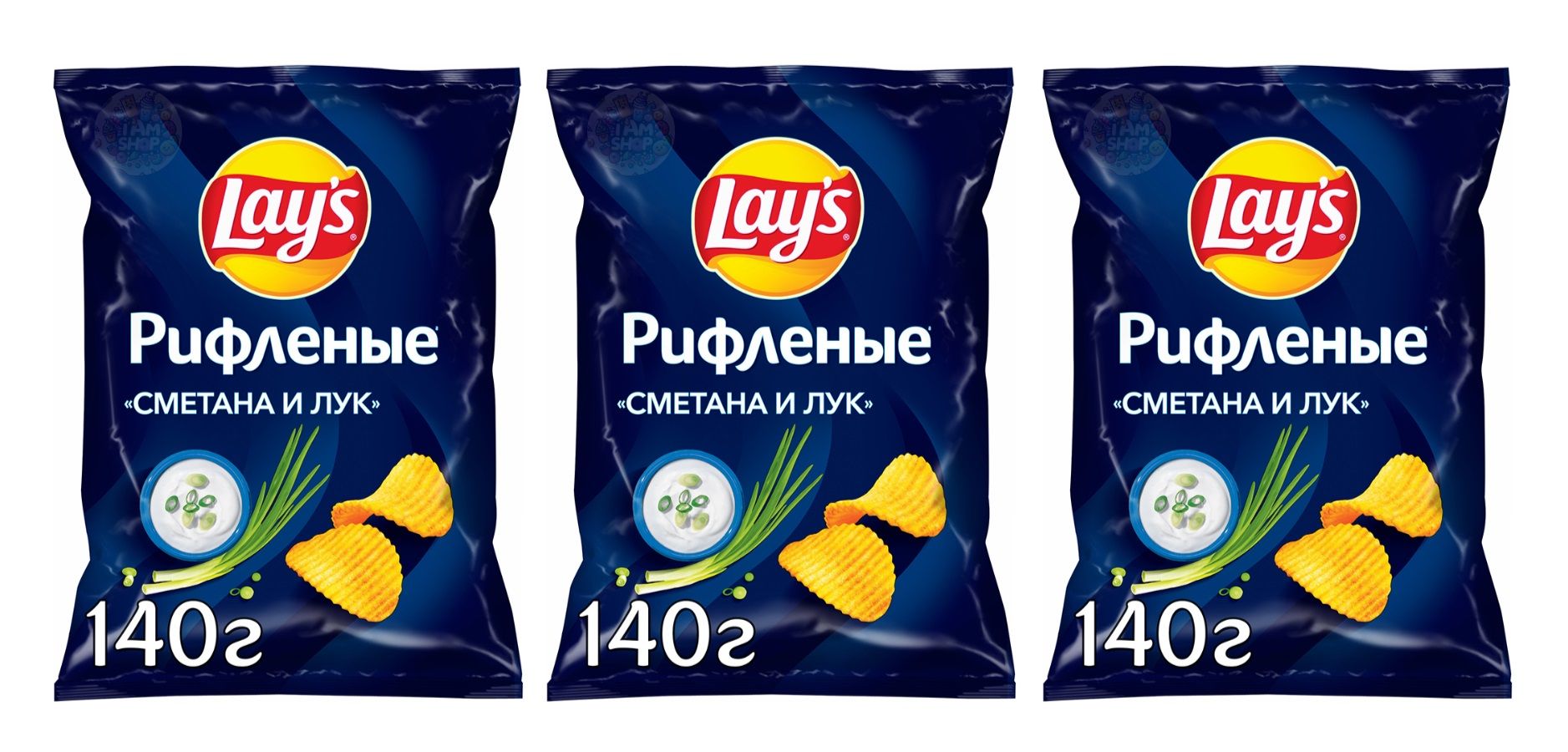 Чипсы картофельные Lay's рифленые со сметаной и луком 3 уп по 140 г, Россия