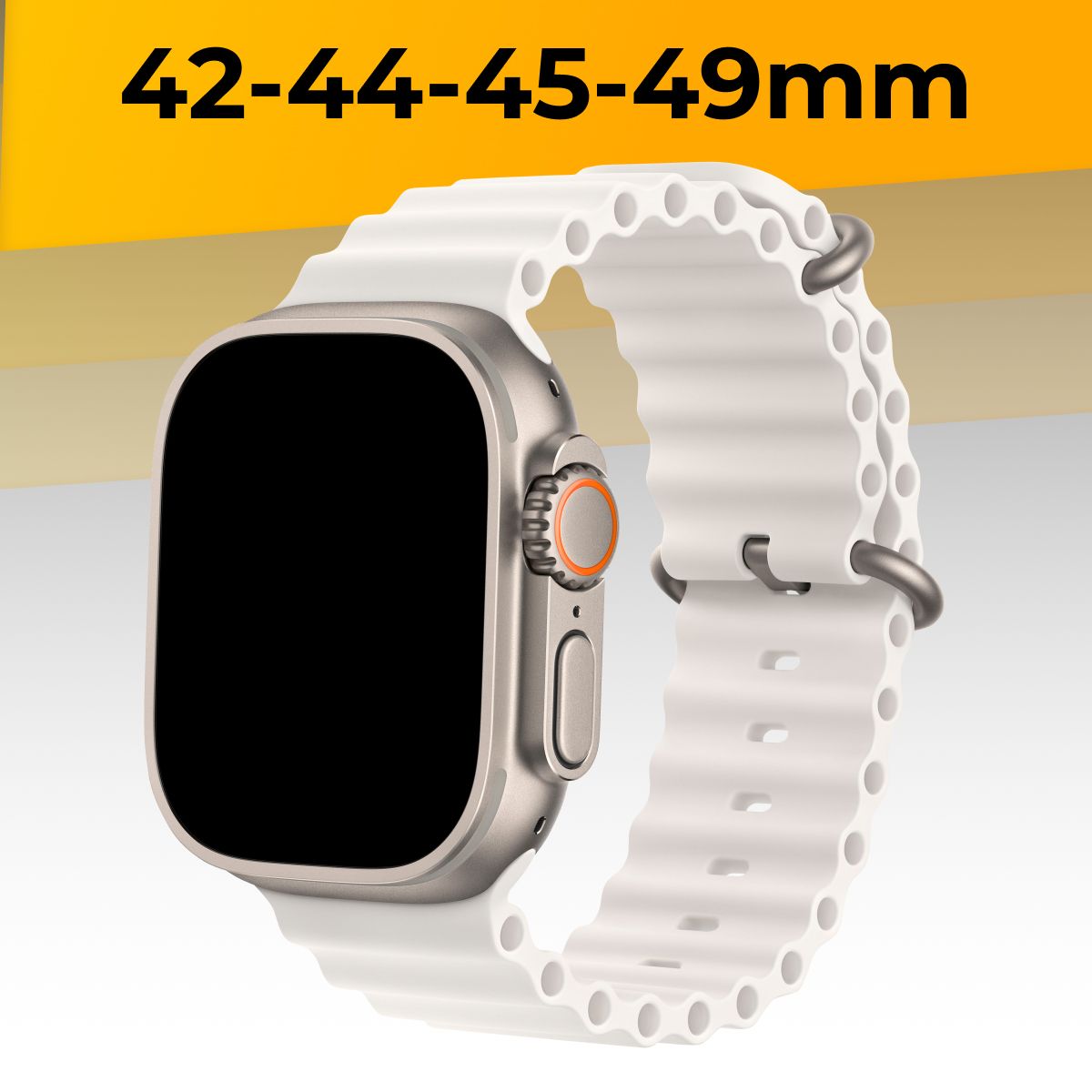 Силиконовый ремешок 42-44-45-49 mm для Apple Watch series 1-9 SE, SE 2, Ultra и Ultra 2 (Ocean Loop) / Эластичный cиликоновый ремешок для умных часов , Белый