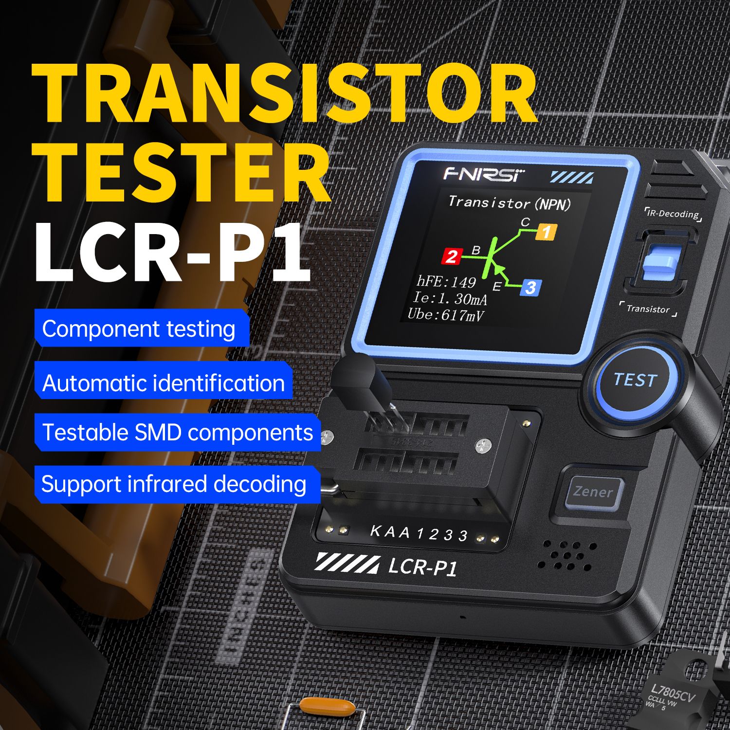 FNIRSI LCR-P1, многофункциональный тестер, подходит для транзисторов, диодов/транзисторов, конденсаторов, резисторов MOS-полевой эффект, LCR ESR NPN PNP , функция защиты от