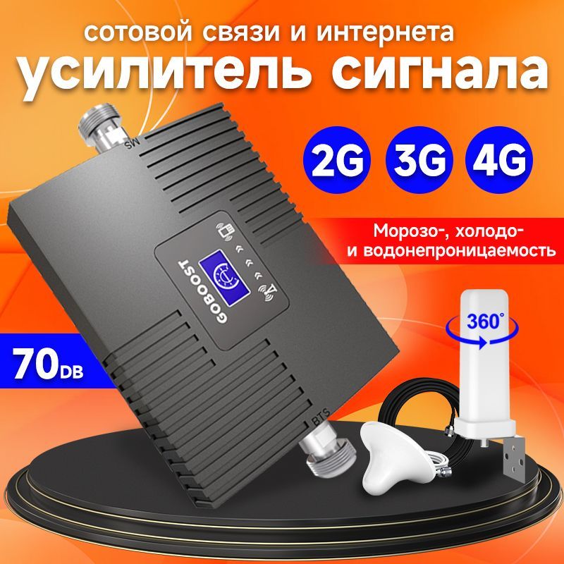 УсилительсотовойсвязиРепитерLTE2G,3G,4G,GOBOOST,1800МГц,кабель10м,комплект