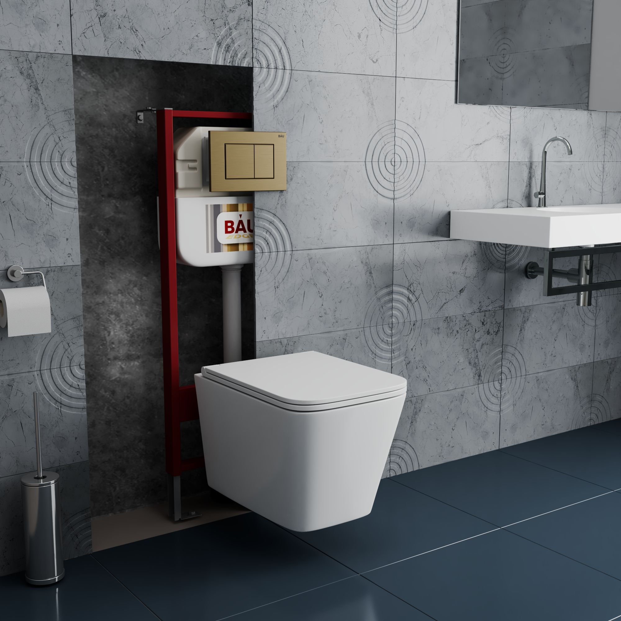 Комплект BAU 6 в 1: рамная инсталляция BAU NEO 45, унитаз подвесной безободковый OWL Vatter Ruta-H mini 49x34, быстросьёмное сиденье микролифт, кнопка смыва BAU Stil, бронза