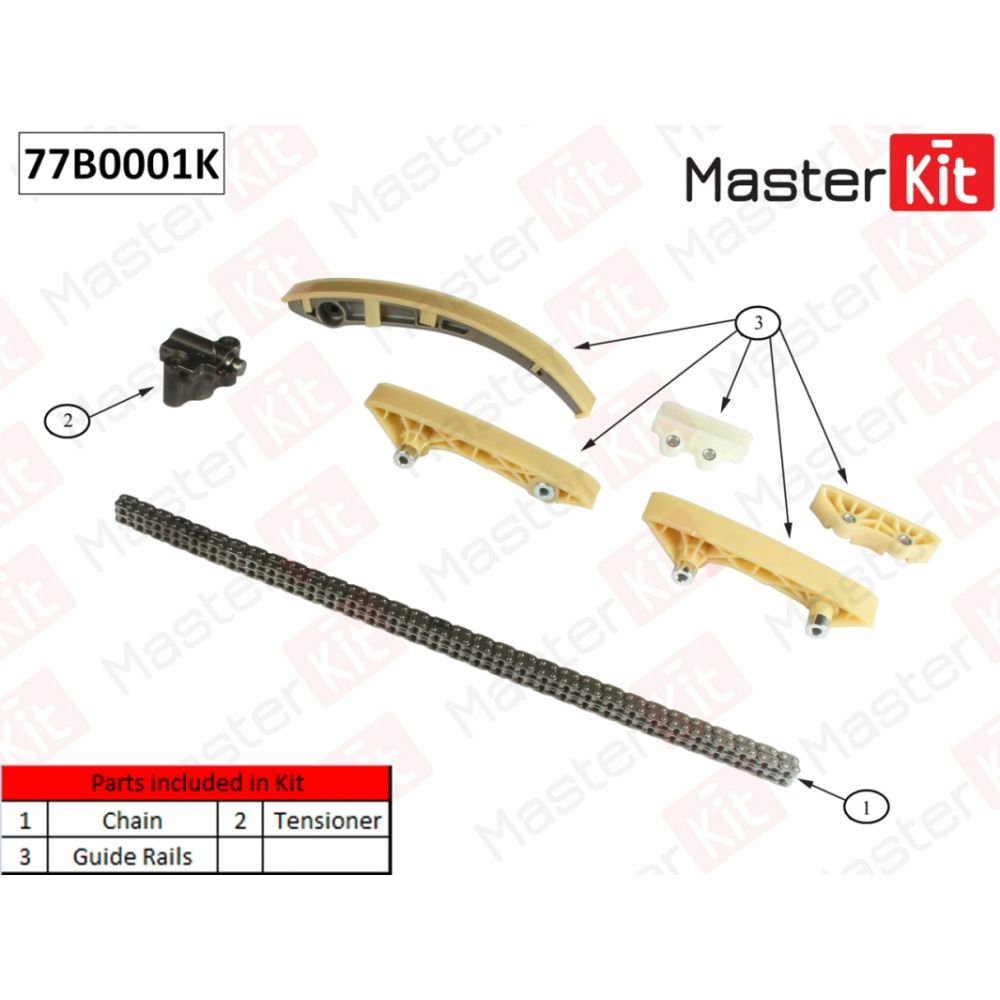 Комплект цепи ГРМ FORD MONDEO III/TRANSIT D2FE 00-06 MASTERKIT MASTERKIT 77B0001K