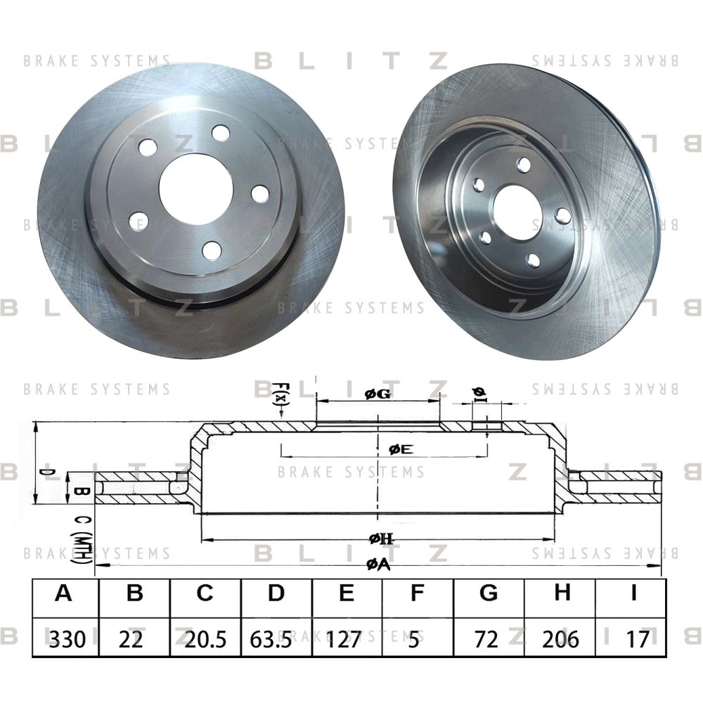 Диск тормозной задний вентилируемый JEEP Grand Cherokee 10-> BLITZ BS0566, oem 68035022AB