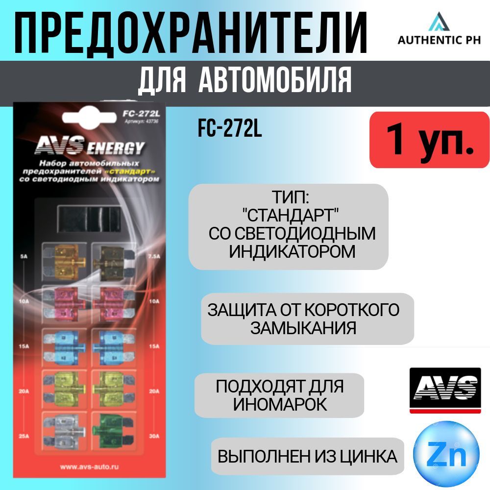 Набор предохранителей со светодиодом AVS FC-272L "стандарт" в блистере 10шт. - 1уп.