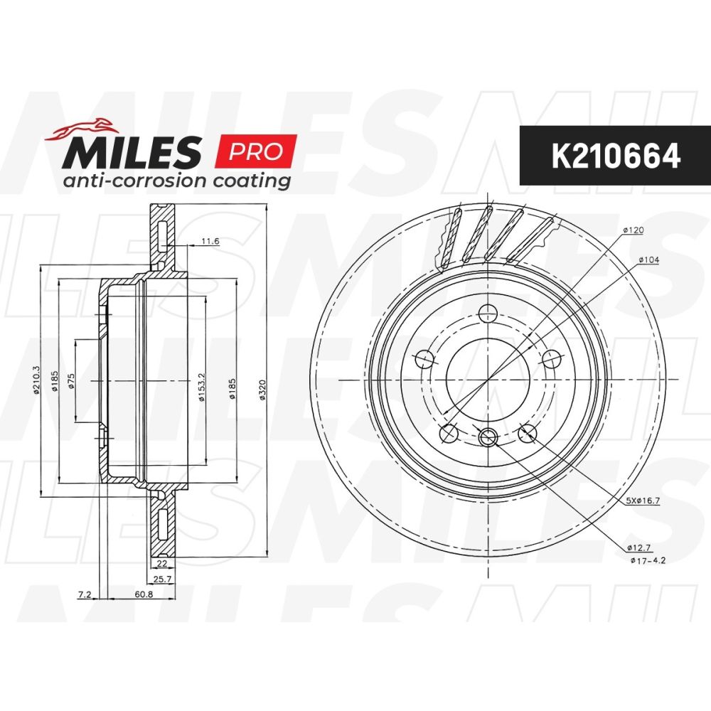 Диск тормозной BMW X3 E83 2.0-3.0 04- задний Miles PRO MILES K210664, oem 34213332217