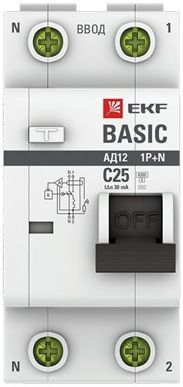 Автоматическийвыключательдифференциальноготока1P+N25А30мАтипАСх-каCэл.4,5кААД-12Basic