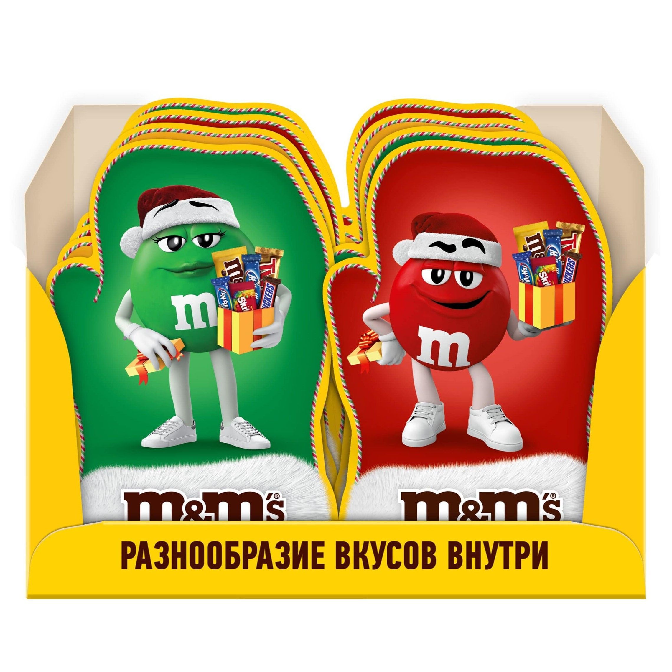 Сладкий подарок M&M's & Friends Варежка на Новый Год, набор конфет M&M's, Skittles, Snickers, Milky Way, Twix, 12 шт по 167г