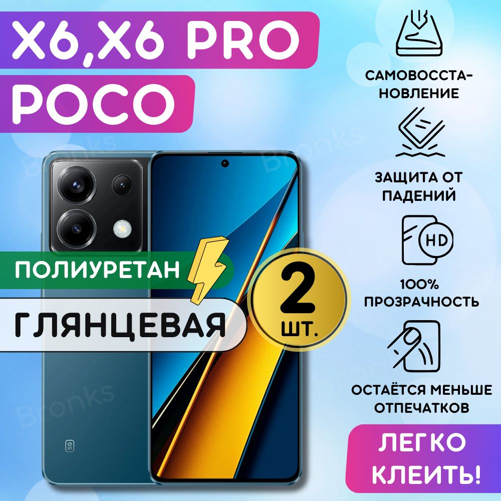 Комплектиз2шт.ГидрогелеваяполиуретановаяпленканаPocoX6,PocoX6Pro,пленказащитнаянаПокоИкс6,Икс6про,гидрогелиеваяпротивоударнаябронеплёнкaнаPocoX6,X6Pro