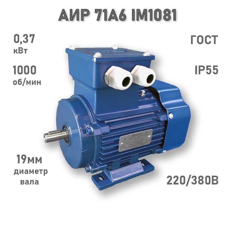 Электродвигатель ЭЛМАШ АИР 71 А6 IM1081 AL (0,37 кВт 1000 об/мин)