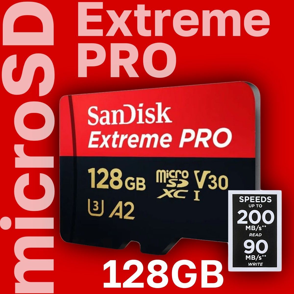 КартапамятиSanDiskExtremePROmicroSDXC+SDадаптер128GB200/90MB/sClass10UHS-IU3(SDSQXCD-128G-GN6MA)