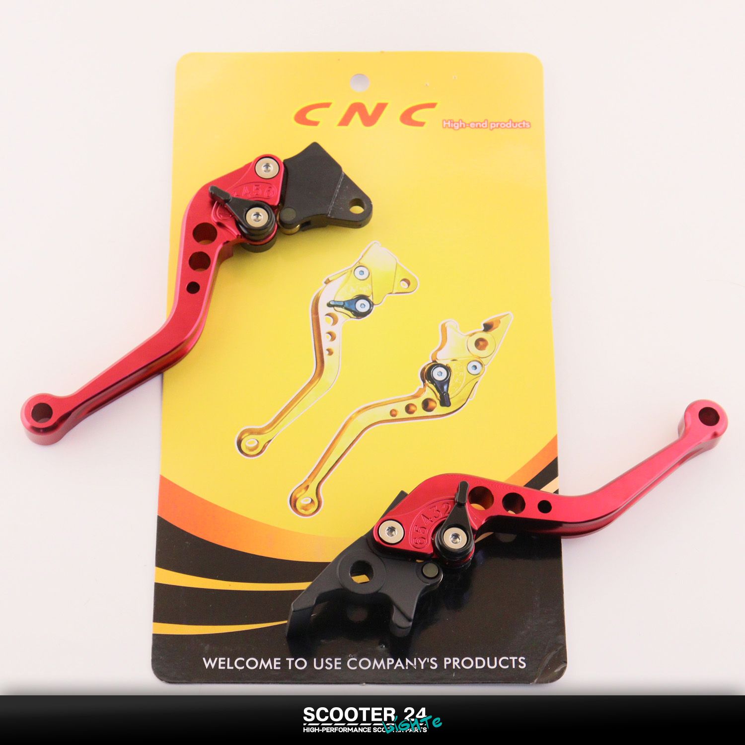 Рычаги руля (универсальные / регулируемые) (красные) "CNC" Ручки тормоза и сцепления для мотоциклов и питбайков / Эндуро с креплением