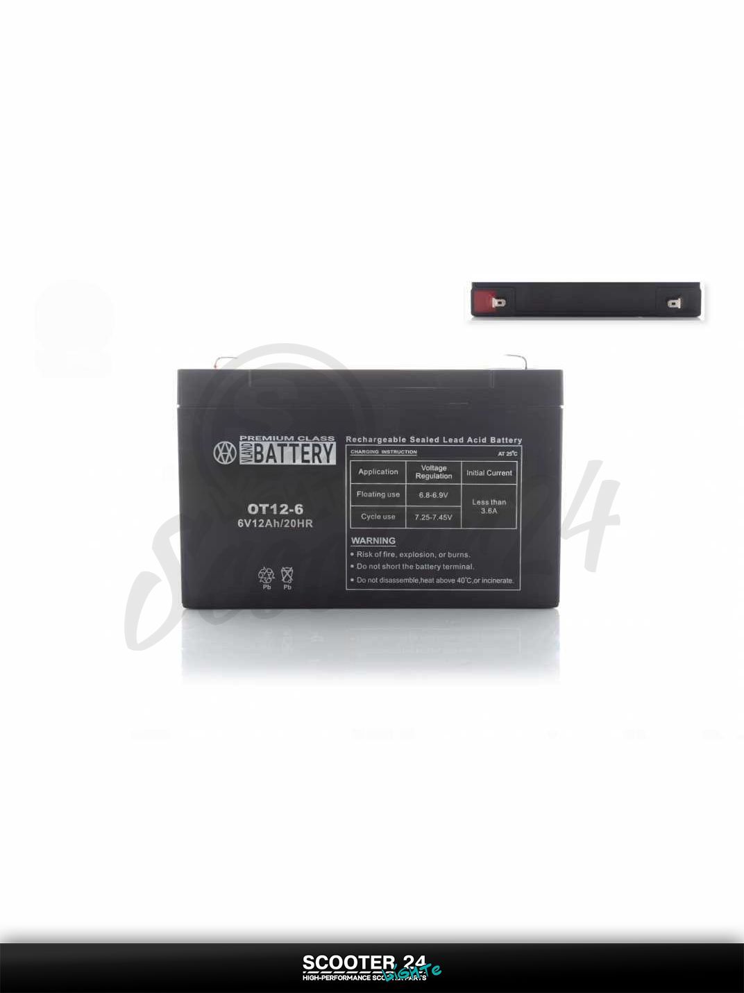 Мото аккумулятор стартерный АКБ SLA 6В 12A 151-50-94mm OT12-6 "OUTDO" для мотоцикла / мопеда и скутера