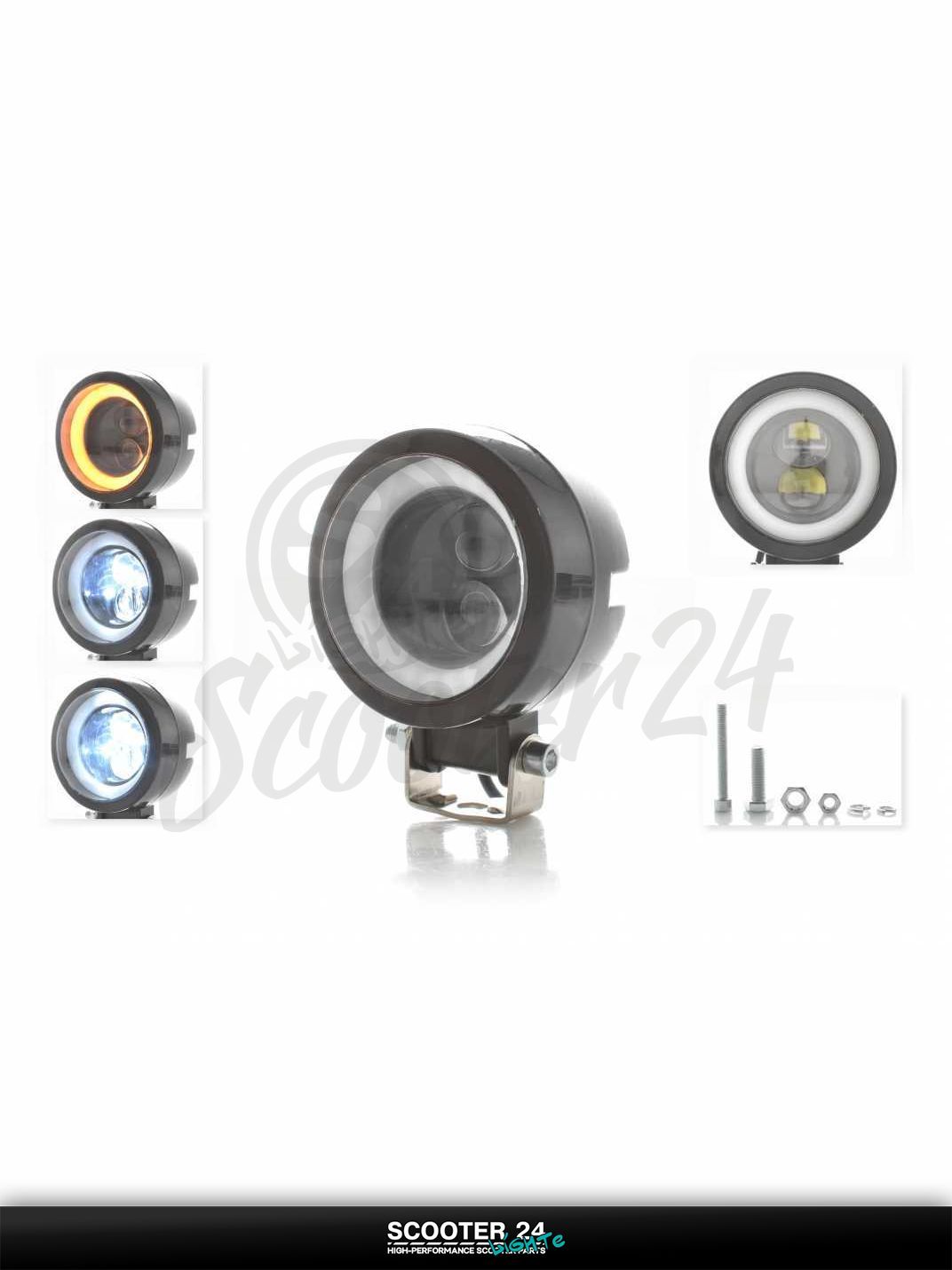 Фара дополнительная диодная на мотоцикл и другую мототехнику, круглая d75, оранжевый габарит #A34 6L1