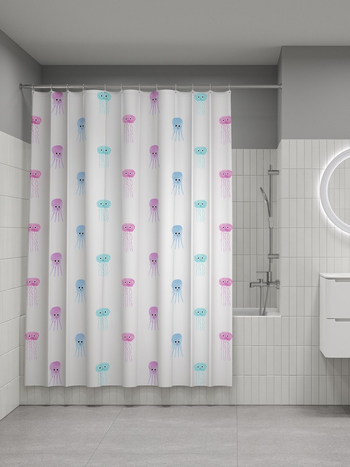 Фото товара на маркетплейсе ozon Штора для ванной комнаты и душа IDDIS, 180x200 см, тканевая, водонепроницаемая, полиэстер, с кольцами, BO03P18i11