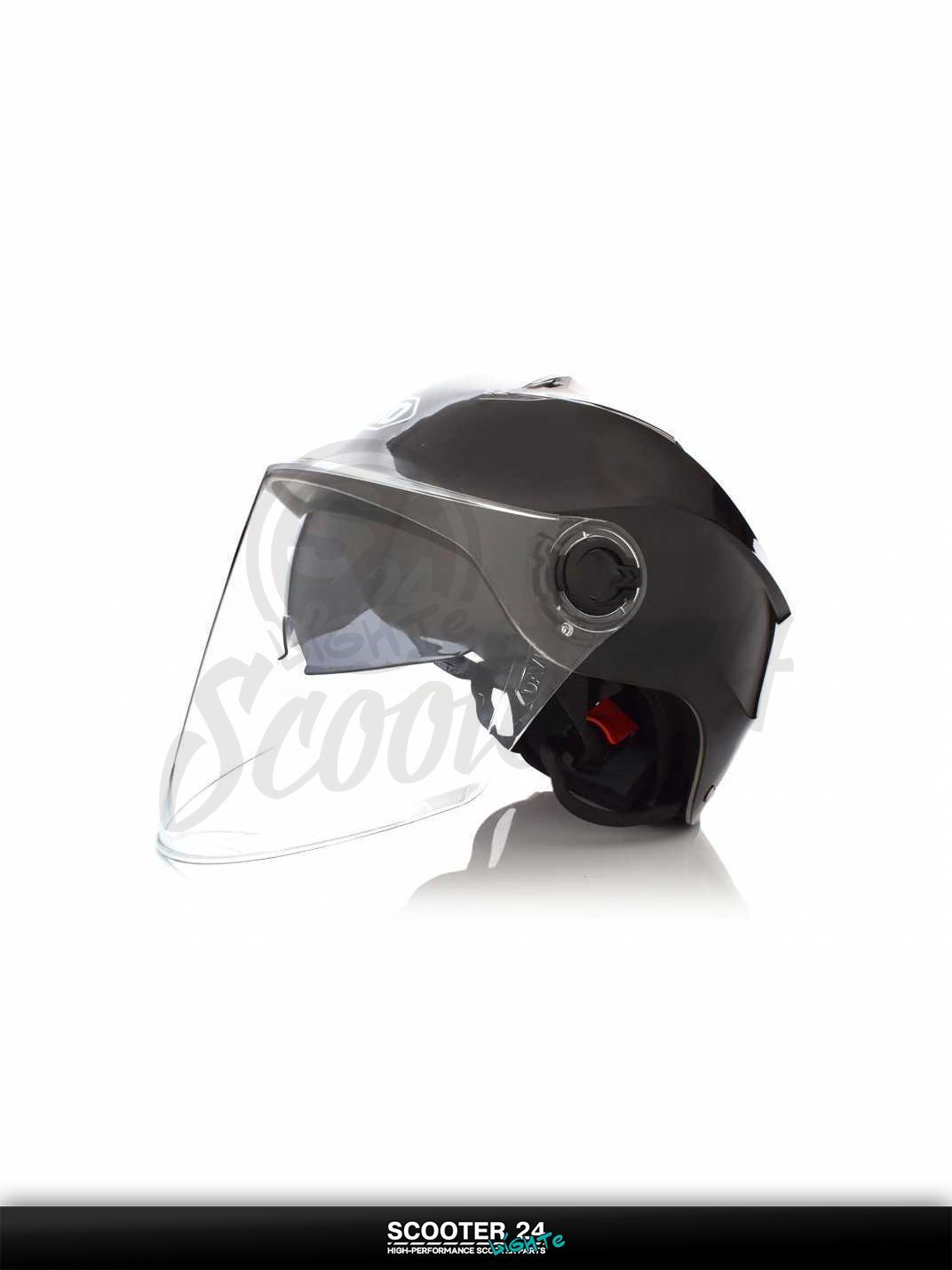 Мотошлем открытый ( вело/самокат) "DAVID" (#S309, черный глянцевый, регулятор размера, очки, на мотоцикл / мопед и скутер