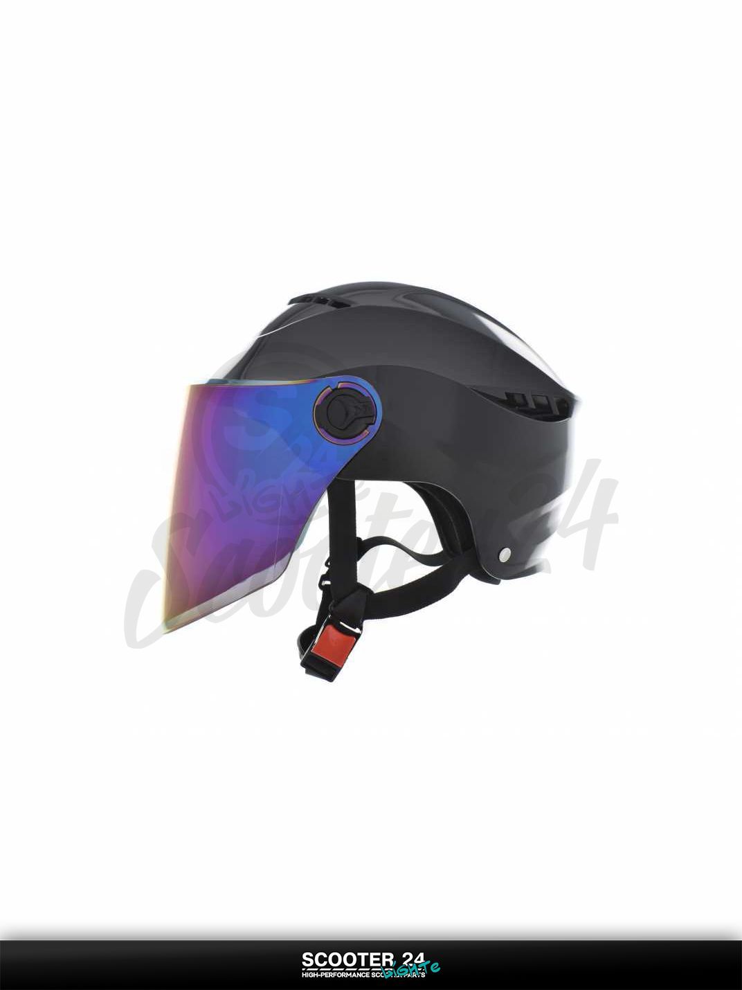 Мотошлем открытый ( вело/самокат) "DAVID" (#S327, черный глянцевый, регулятор размера, хамеле на мотоцикл / мопед и скутер