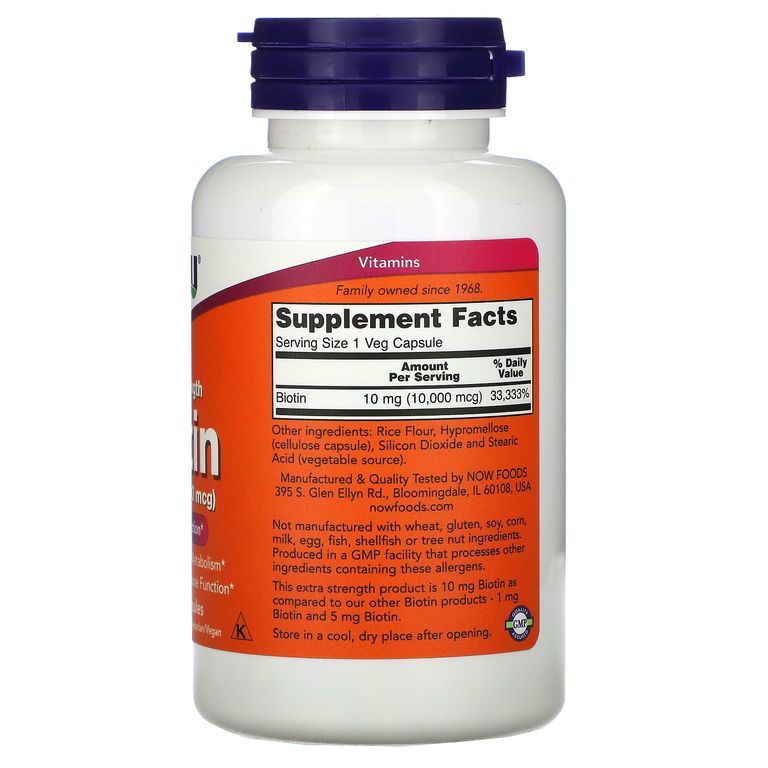 NOW Biotin 10000 mcg Биотин 120 капсул, Здоровые волосы, кожа, ногти(图2)