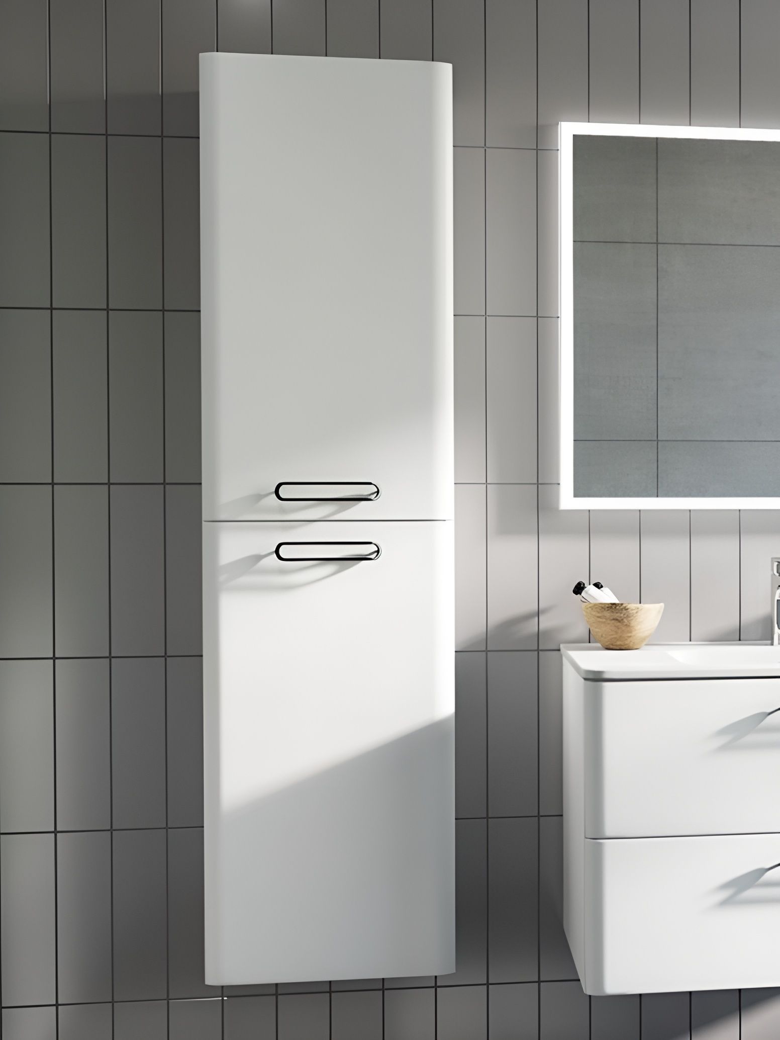 Фото товара на маркетплейсе ozon Шкаф-пенал для ванной IDDIS, белый, подвесной, ширина 40 см, Brick, BRI40W0i97