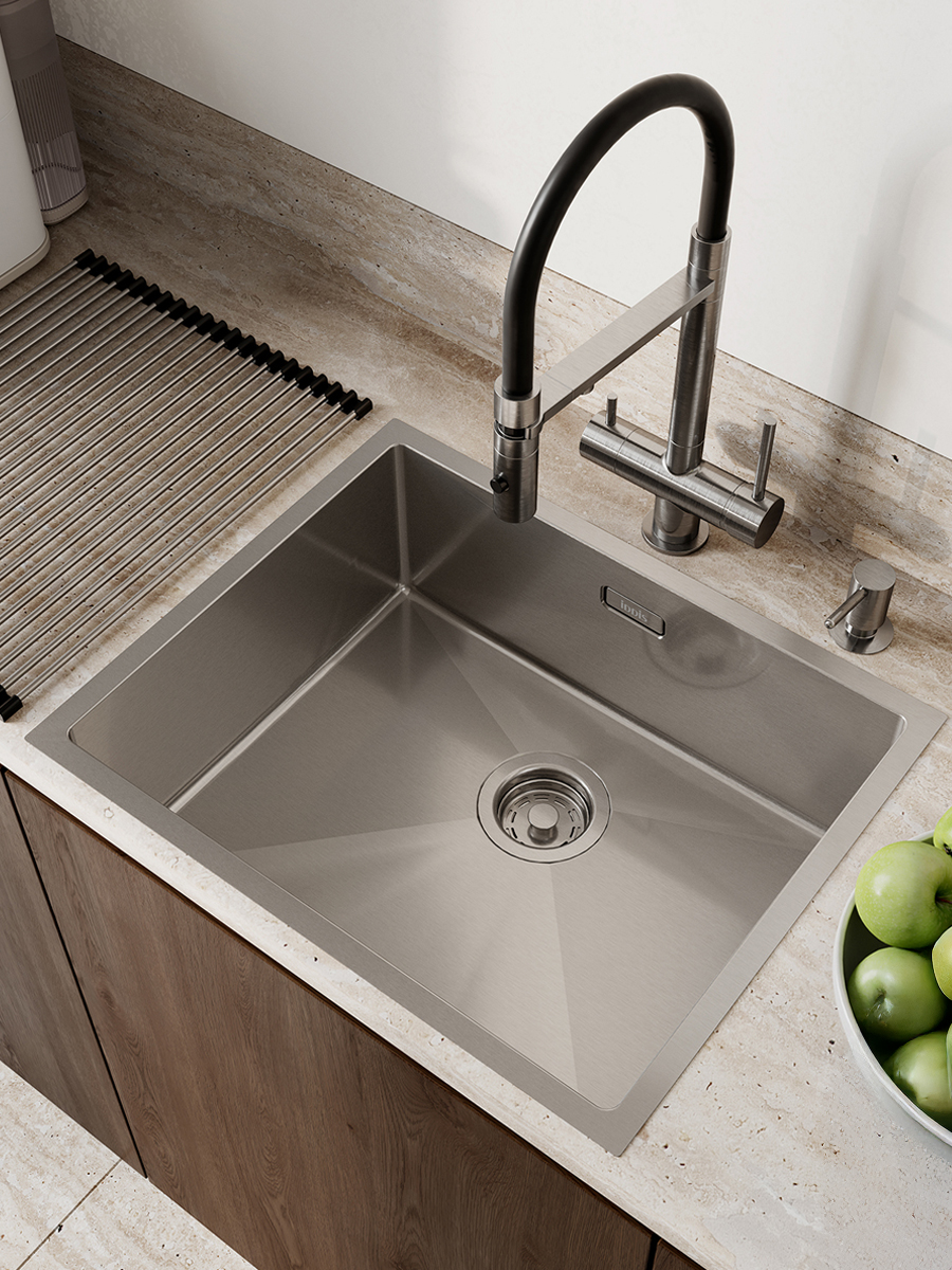 Фото товара на маркетплейсе ozon Мойка для кухни IDDIS, врезная или подстольная (универсальный монтаж), 54х44х20 см, нержавеющая сталь, сатиновая, матовая, Edifice, EDI54S0i77