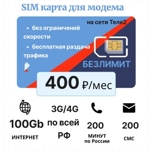 SIM-карта Сим-карта для модема/планшета пакет интернета 100Gb за 400руб ...