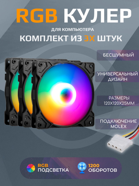 RGB кулер для компьютера 3 штуки 120 мм molex - купить кулер по ...