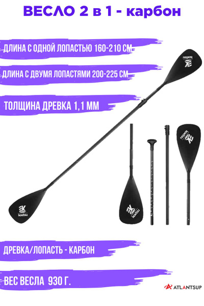 Характеристики Весло карбоновое двойное трансформер 2 в 1 для SUP каяка ...