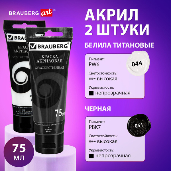 Акриловые краски художественные белые черные, белила матовые акрил ...
