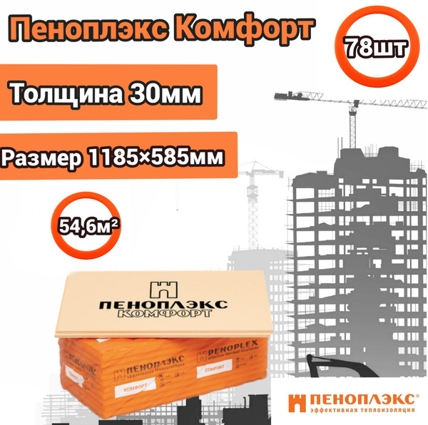 Утеплитель Пеноплекс 30 мм Комфорт 78 плит 54,6м2 из пенополистирола ...