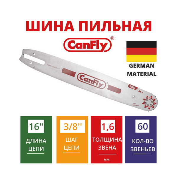 Оснастка для садовой техники Шина для пилы 16'', 3/8", 1,6 мм, 60 ...