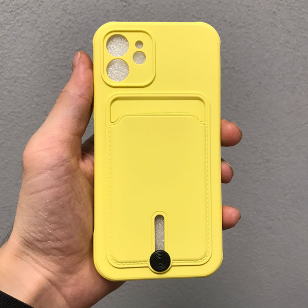 Чехол для iPhone 12 желтый с карманом для банковской карты. - купить с ...