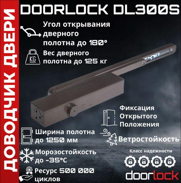 Doorlock Доводчик дверной до 125 кг со скользящей тягой с фиксацией, с ...