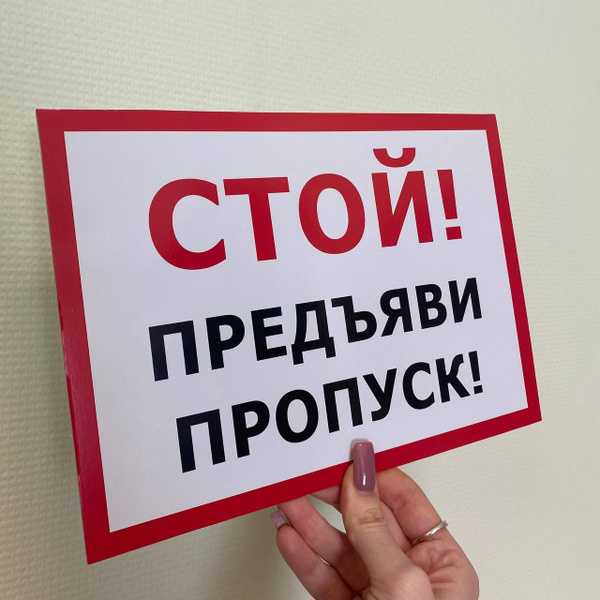 Табличка "СТОЙ! Предъяви пропуск" из пластика 3 мм, 25 см, 18 см ...